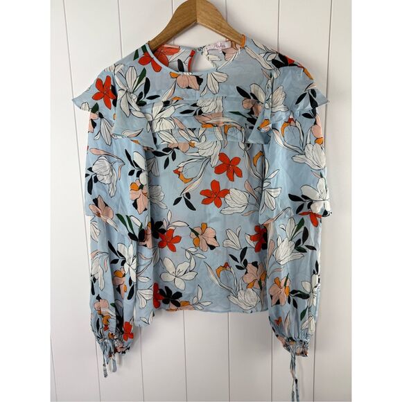 Parker Silk Carlotta Floral Blouse Light Blue MoonDance Size XS - Picture 2 of 8